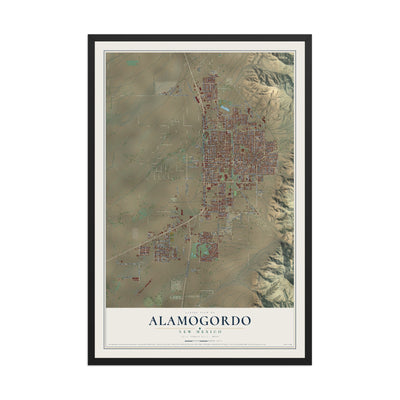 Map of Alamogordo, New Mexico, 12 x 18 inch print in a black wood frame