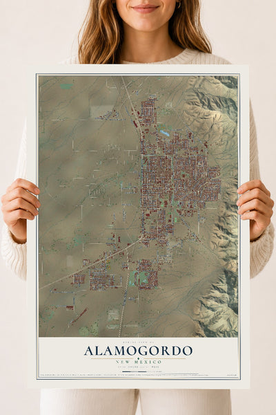 Map of Alamogordo, New Mexico, 18 x 24 inch unframed archival matte print