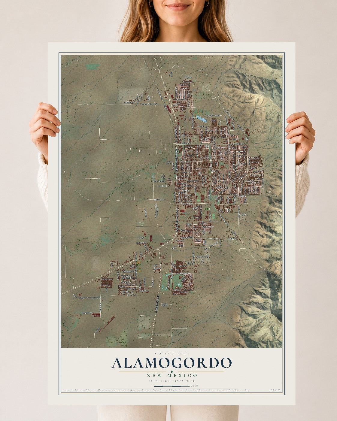 Map of Alamogordo, New Mexico, 24 x 36 inch unframed archival matte print