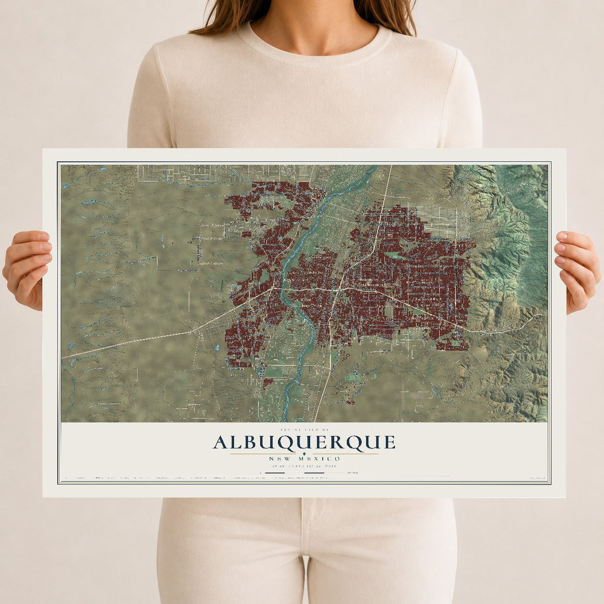 Map of Albuquerque, New Mexico, 12 x 18 inch unframed archival matte print