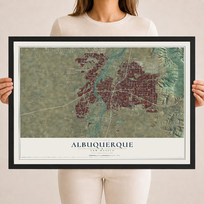 Map of Albuquerque, New Mexico, 18 x 24 inch print in a black wood frame