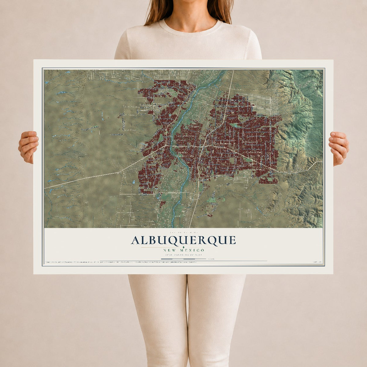 Map of Albuquerque, New Mexico, 24 x 36 inch unframed archival matte print