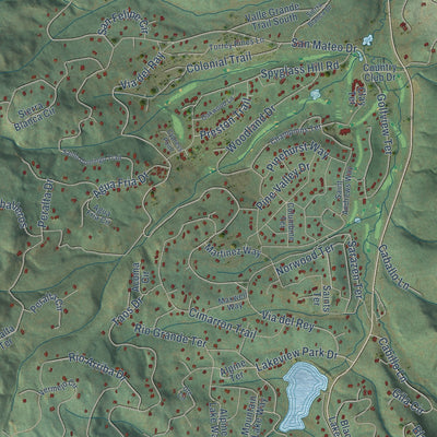 Close-up of the map of Angel Fire, New Mexico print showing street and building detail