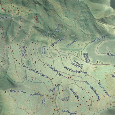 Second close-up of the map of Angel Fire, New Mexico print showing more streets and buildings