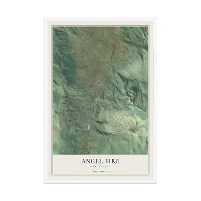 Map of Angel Fire, New Mexico, 12 x 18 inch print in a white wood frame