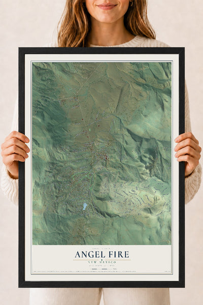 Map of Angel Fire, New Mexico, 18 x 24 inch print in a black wood frame