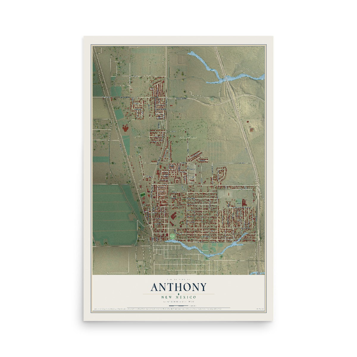 Map of Anthony, New Mexico, 12 x 18 inch unframed archival matte print