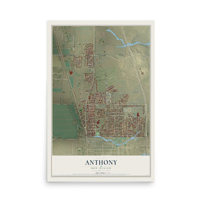 Map of Anthony, New Mexico, 12 x 18 inch unframed archival matte print