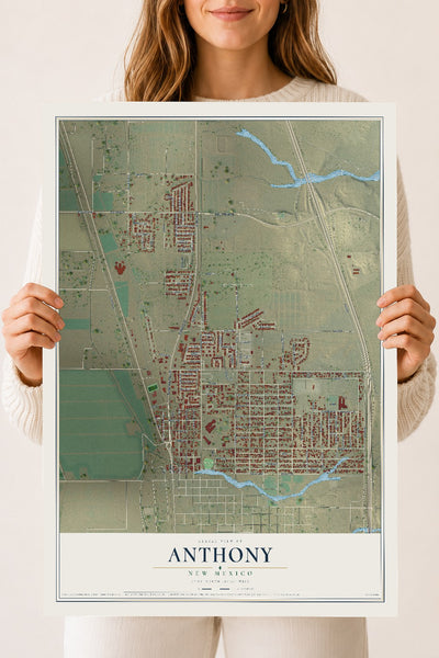 Map of Anthony, New Mexico, 18 x 24 inch unframed archival matte print