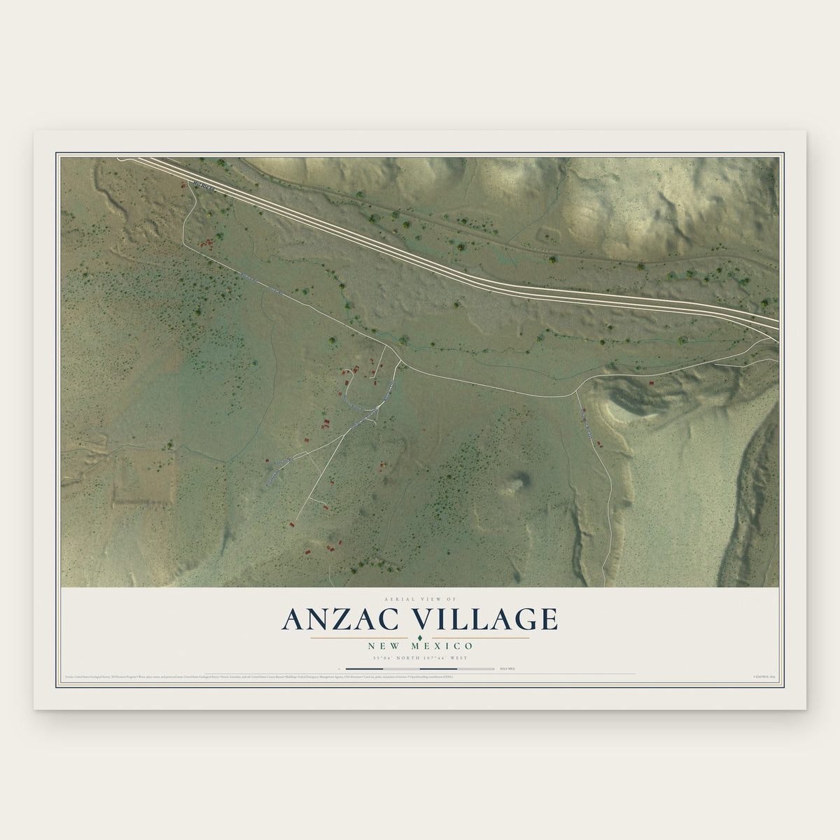 Anzac Village, New Mexico map print, the full design