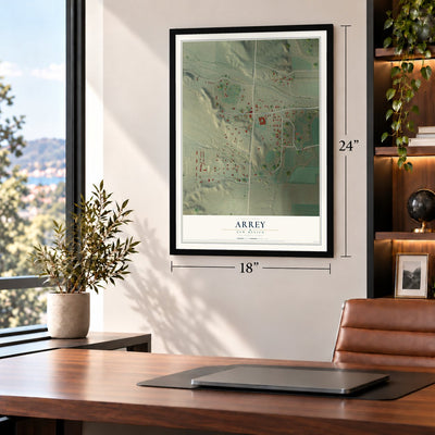 Arrey, New Mexico map, 18 x 24 inch print in a black frame in a home office