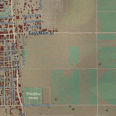 Second close-up of the map of Artesia, New Mexico print showing more streets and buildings