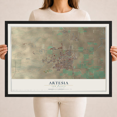 Map of Artesia, New Mexico, 18 x 24 inch print in a black wood frame