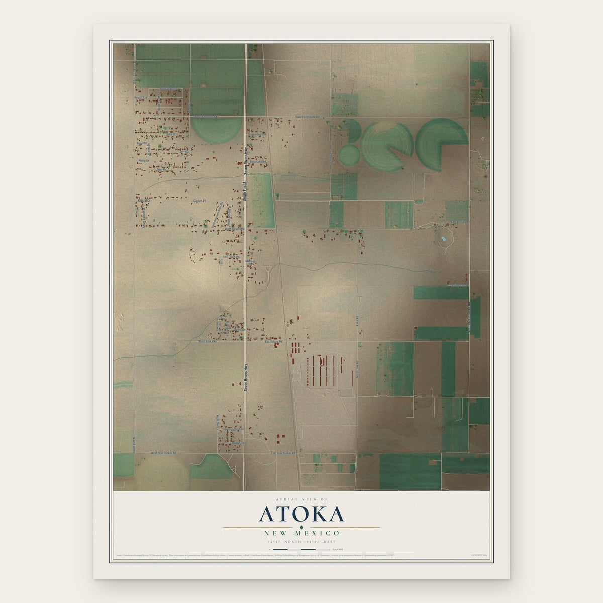 Atoka, New Mexico map print, the full design