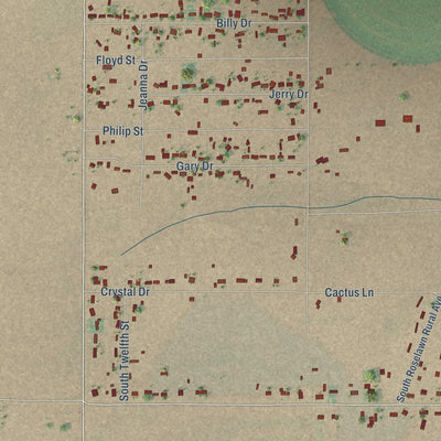 Close-up of the map of Atoka, New Mexico print showing street and building detail