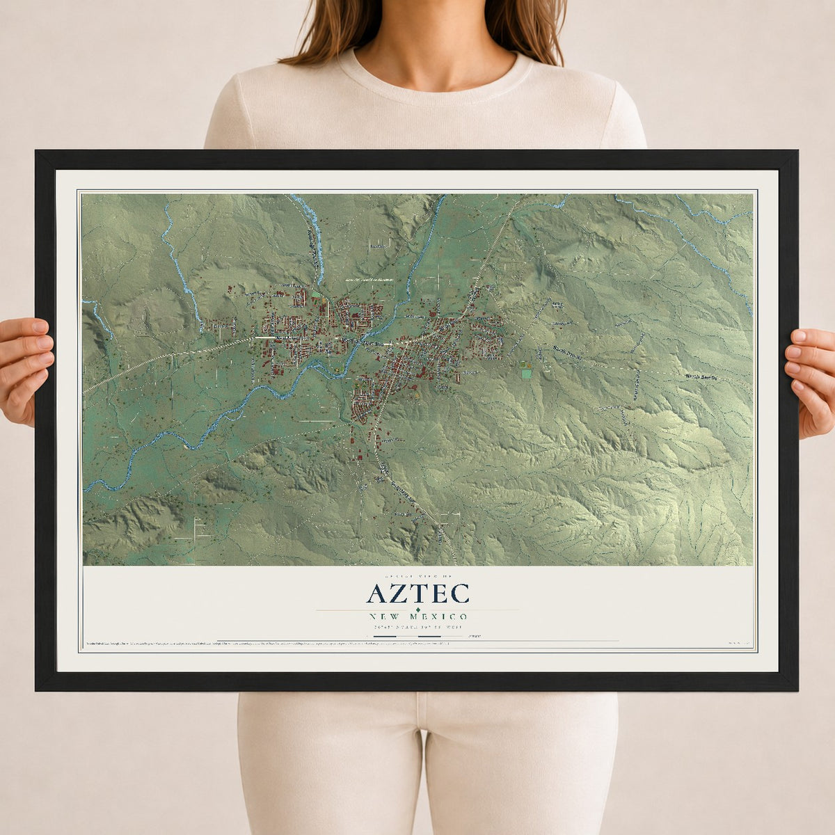 Map of Aztec, New Mexico, 18 x 24 inch print in a black wood frame