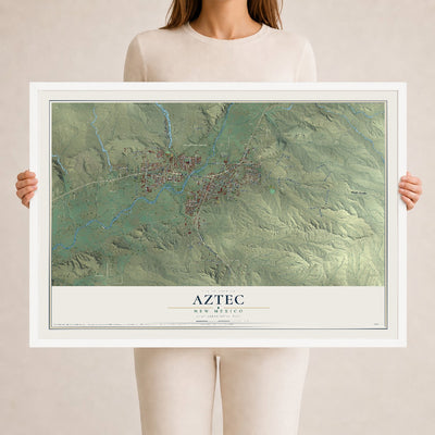 Map of Aztec, New Mexico, 24 x 36 inch print in a white wood frame