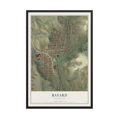 Map of Bayard, New Mexico, 12 x 18 inch print in a black wood frame