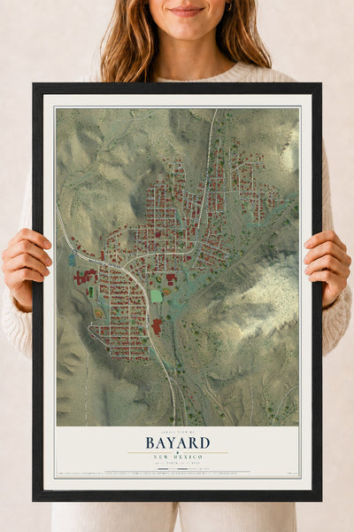 Map of Bayard, New Mexico, 18 x 24 inch print in a black wood frame