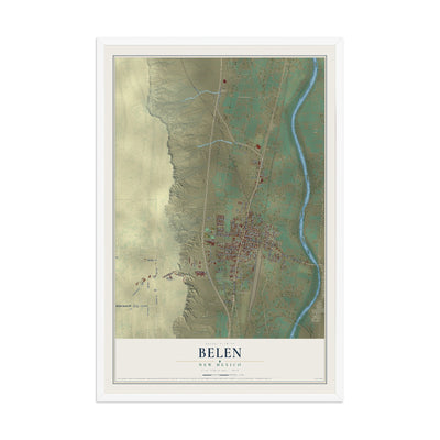 Map of Belen, New Mexico, 12 x 18 inch print in a white wood frame