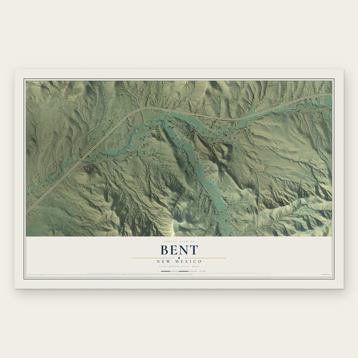 Bent, New Mexico map print, the full design