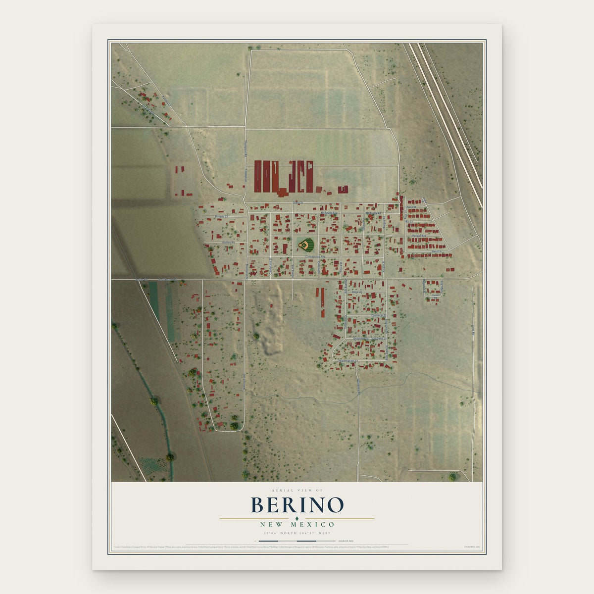 Berino, New Mexico map print, the full design