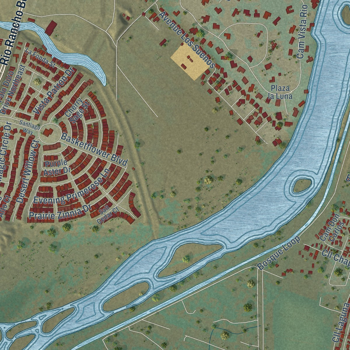 Second close-up of the map of Bernalillo, New Mexico print showing more streets and buildings