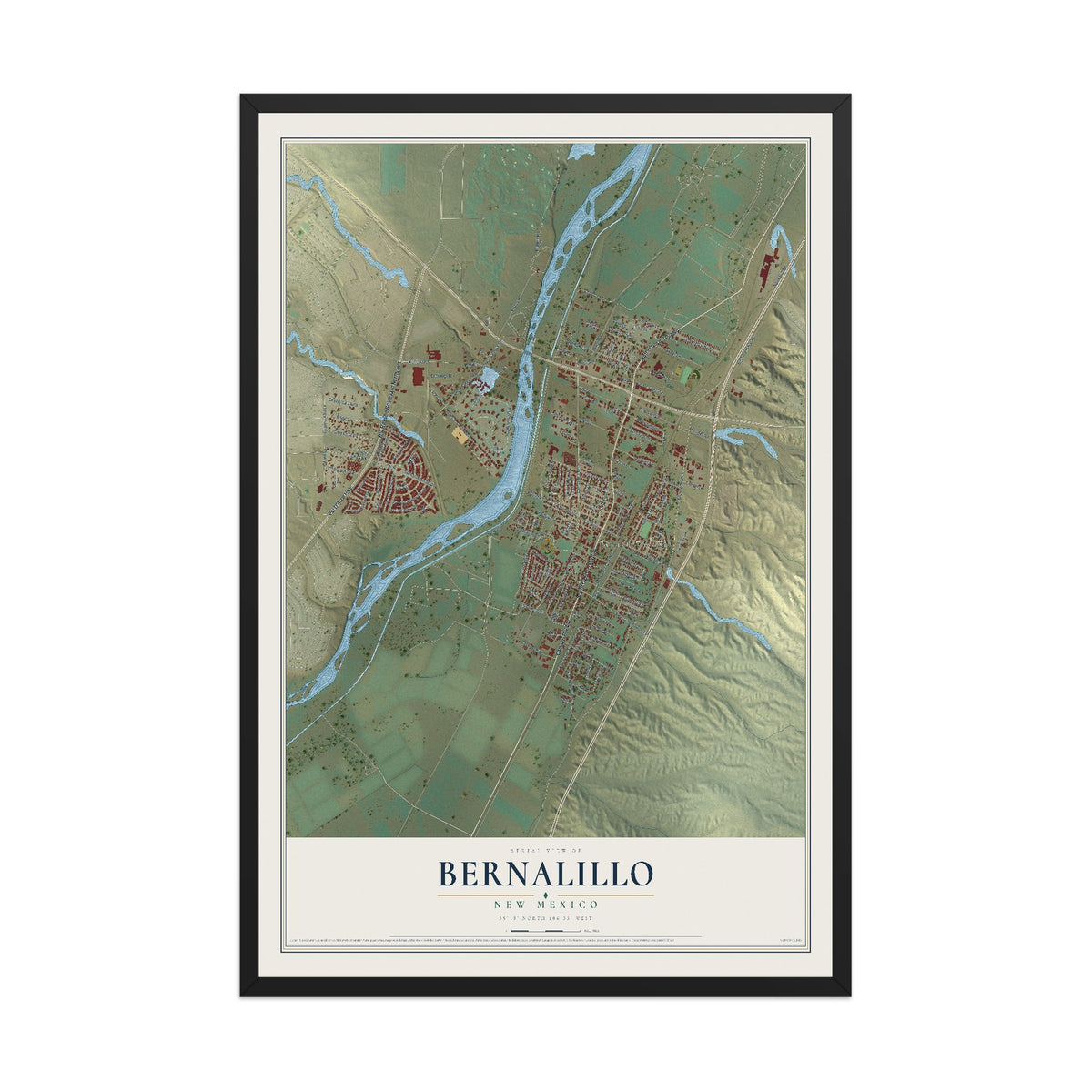Map of Bernalillo, New Mexico, 12 x 18 inch print in a black wood frame
