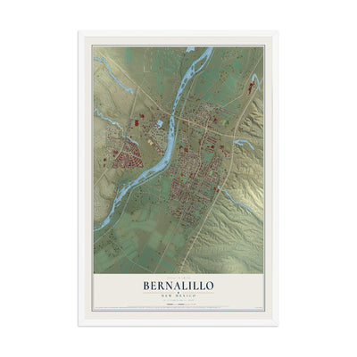 Map of Bernalillo, New Mexico, 12 x 18 inch print in a white wood frame