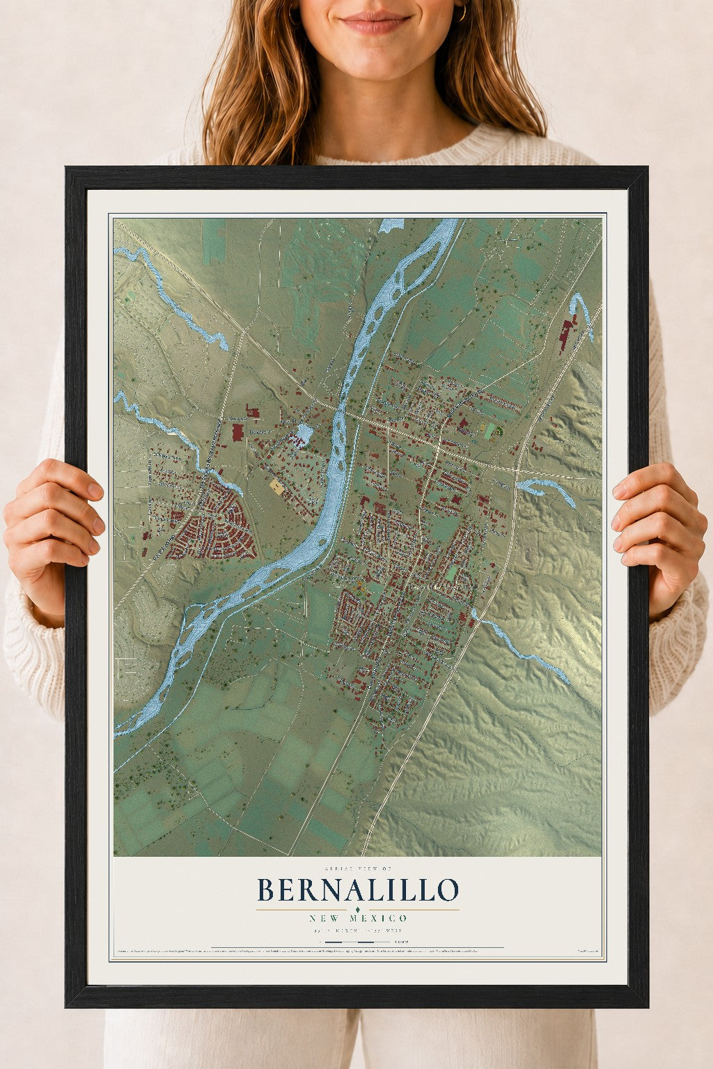 Map of Bernalillo, New Mexico, 18 x 24 inch print in a black wood frame
