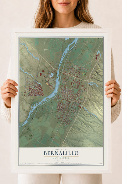 Map of Bernalillo, New Mexico, 18 x 24 inch print in a white wood frame