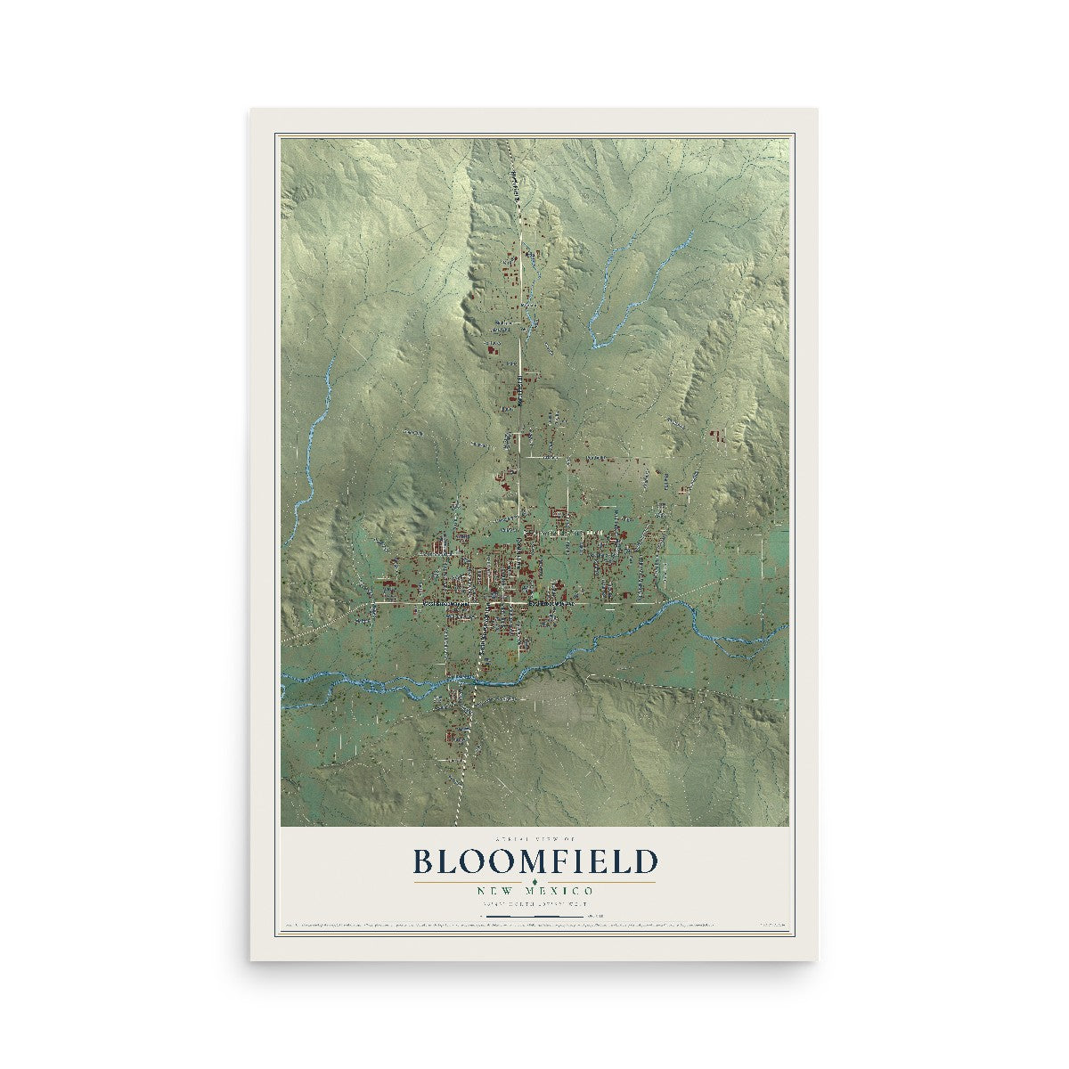 Map of Bloomfield, New Mexico, 12 x 18 inch unframed archival matte print