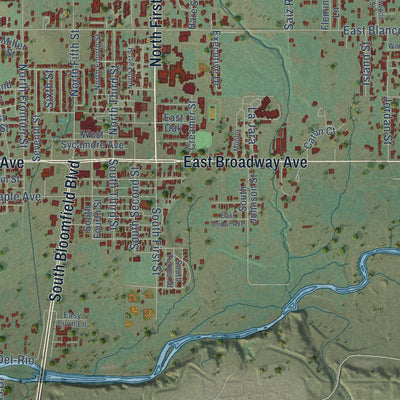 Close-up of the map of Bloomfield, New Mexico print showing street and building detail