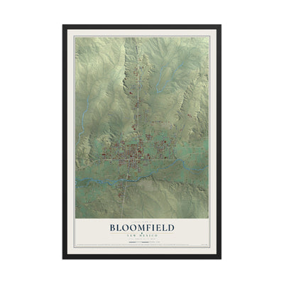 Map of Bloomfield, New Mexico, 12 x 18 inch print in a black wood frame
