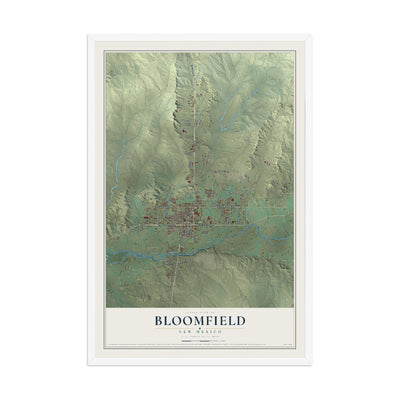 Map of Bloomfield, New Mexico, 12 x 18 inch print in a white wood frame