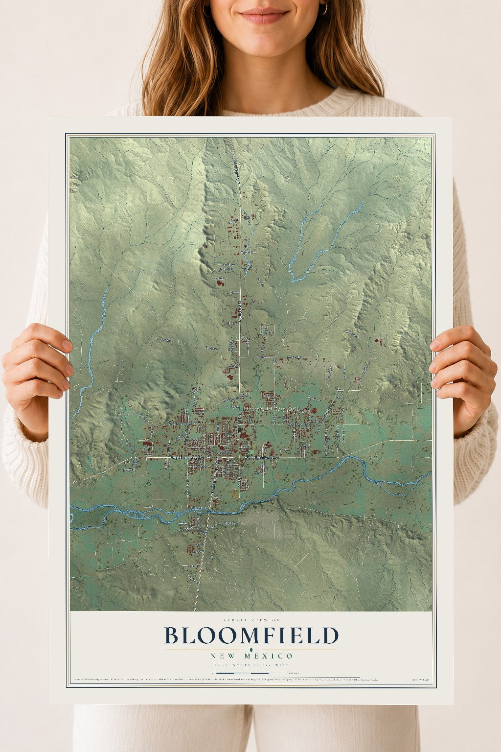 Map of Bloomfield, New Mexico, 18 x 24 inch unframed archival matte print