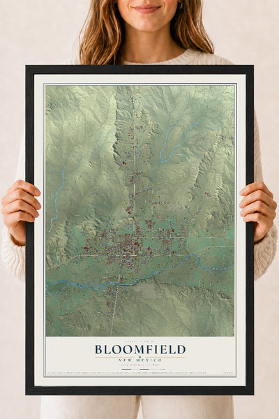 Map of Bloomfield, New Mexico, 18 x 24 inch print in a black wood frame