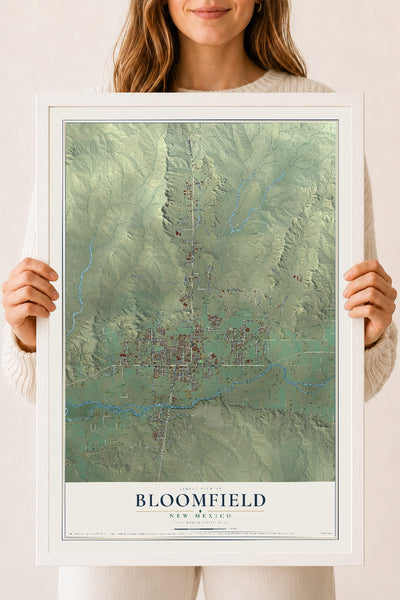 Map of Bloomfield, New Mexico, 18 x 24 inch print in a white wood frame