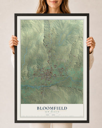 Map of Bloomfield, New Mexico, 24 x 36 inch print in a black wood frame