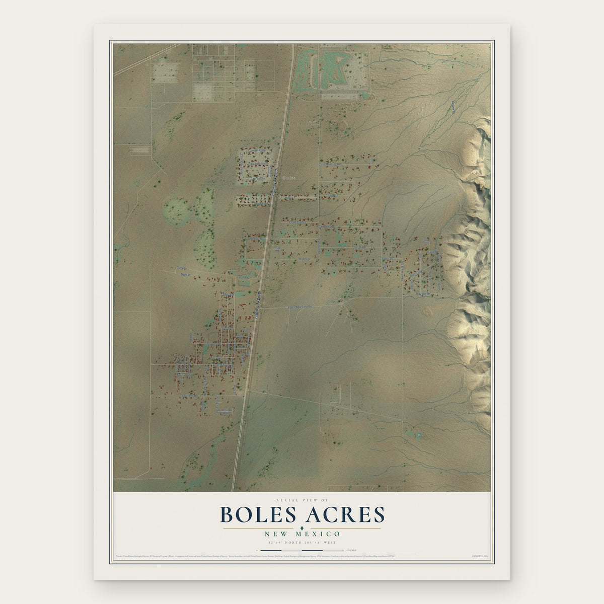 Boles Acres, New Mexico map print, the full design