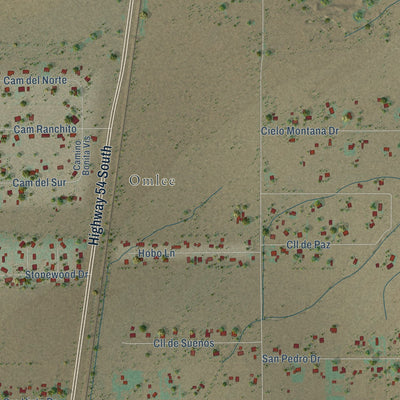 Close-up of the map of Boles Acres, New Mexico print showing street and building detail