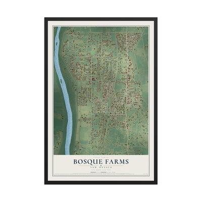 Map of Bosque Farms, New Mexico, 12 x 18 inch print in a black wood frame