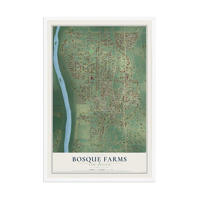 Map of Bosque Farms, New Mexico, 12 x 18 inch print in a white wood frame