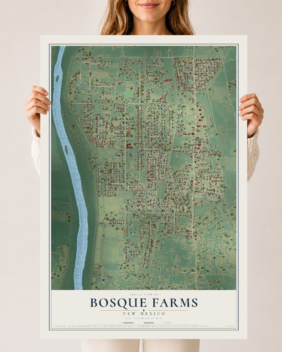 Map of Bosque Farms, New Mexico, 24 x 36 inch unframed archival matte print