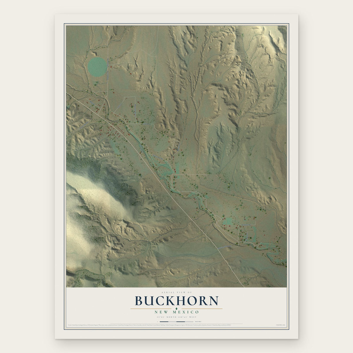 Buckhorn, New Mexico map print, the full design