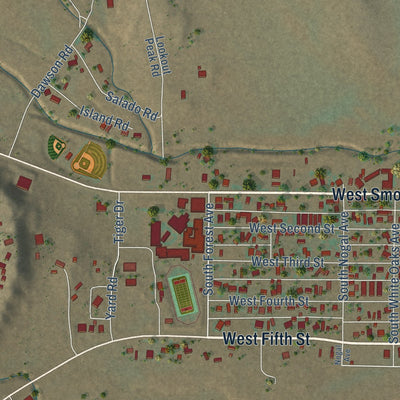 Close-up of the map of Capitan, New Mexico print showing street and building detail