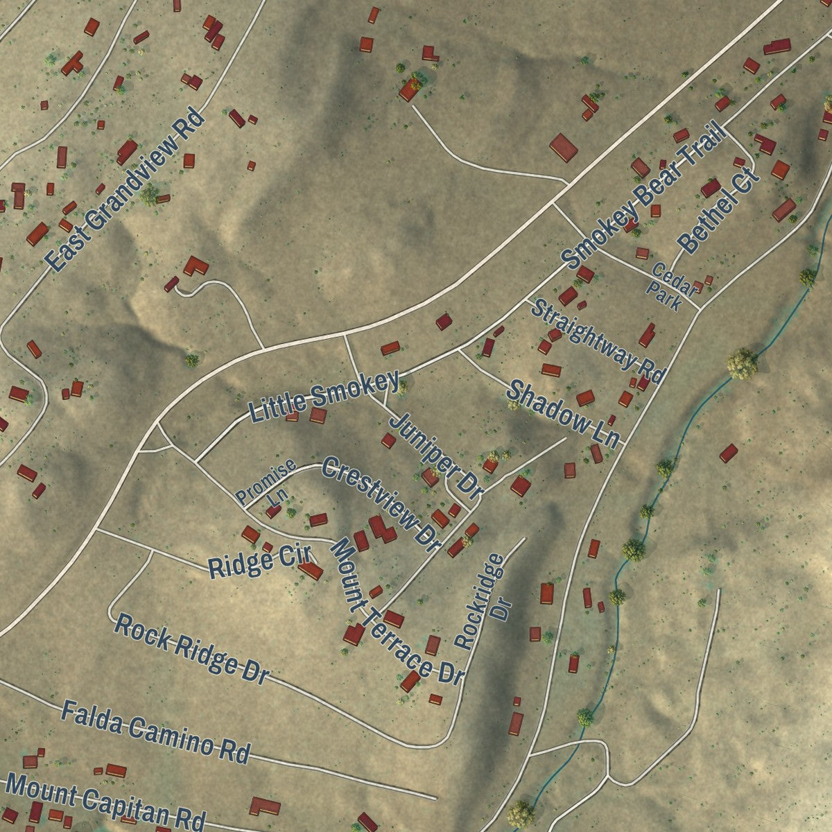 Second close-up of the map of Capitan, New Mexico print showing more streets and buildings