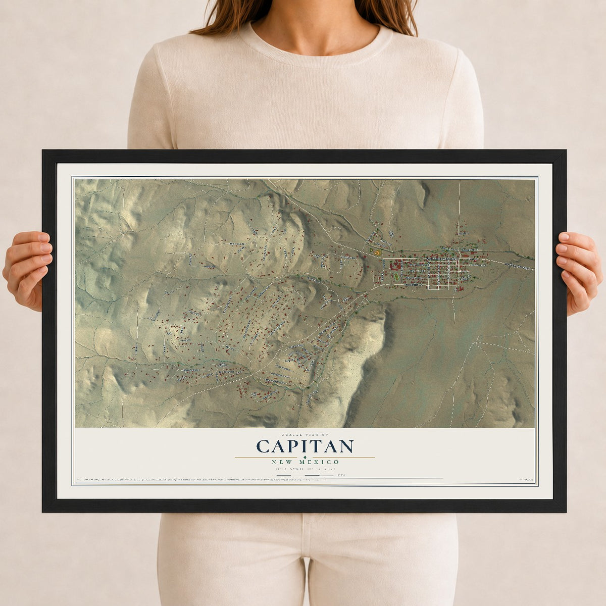 Map of Capitan, New Mexico, 12 x 18 inch print in a black wood frame