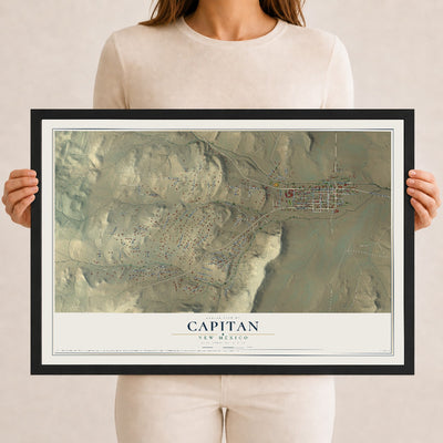 Map of Capitan, New Mexico, 12 x 18 inch print in a black wood frame