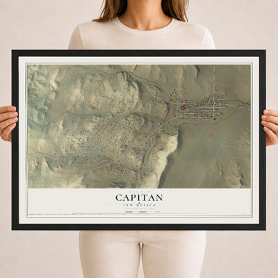 Map of Capitan, New Mexico, 18 x 24 inch print in a black wood frame